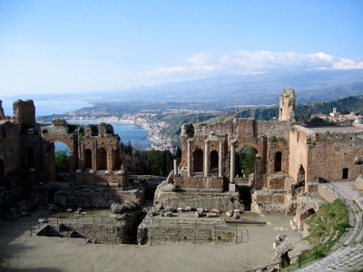 "Taormina-Teatro Greco01" by Evan Erickson - Own work. Licensed under Public domain via Wikimedia Commons - http://commons.wikimedia.org/wiki/File:Taormina-Teatro_Greco01.JPG#mediaviewer/File:Taormina-Teatro_Greco01.JPG